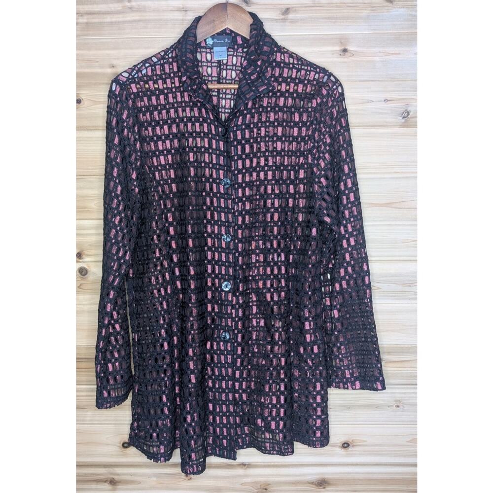Damee Jacket Womens‎ Medium Pink Black Open Knit Lightweight Career